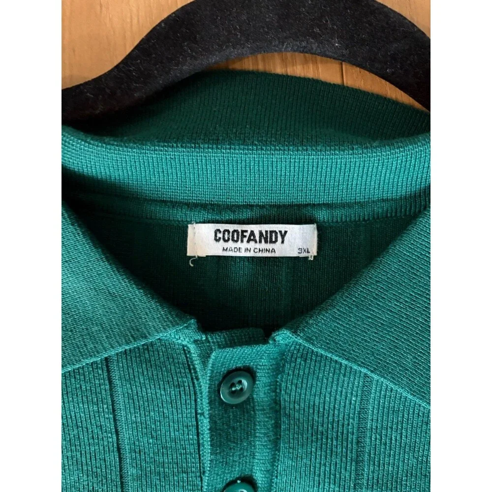COOFANDY Men's Green Pullover Sweater Collared 3XL